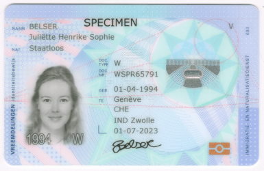Vreemdelingen Identiteitsbewijs (type W en W2)